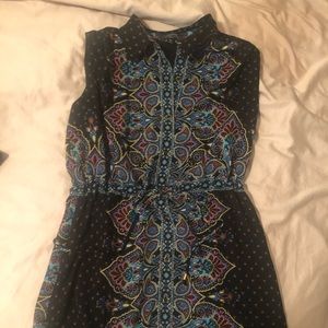 Tahari Sleeveless paisley cinched waist dress